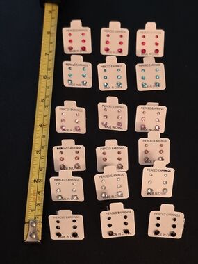 Assorted Stud Earring Set - Pink, Turquoise, Rose, Clear, Black